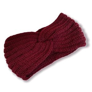 Women’s Burgundy Chunky Knit Turban Knot Headband Wine Hair Boho Beanie OS New